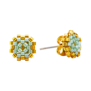 Aretes Diamantes 1 Cuadrado Dorado Cortos Aqua